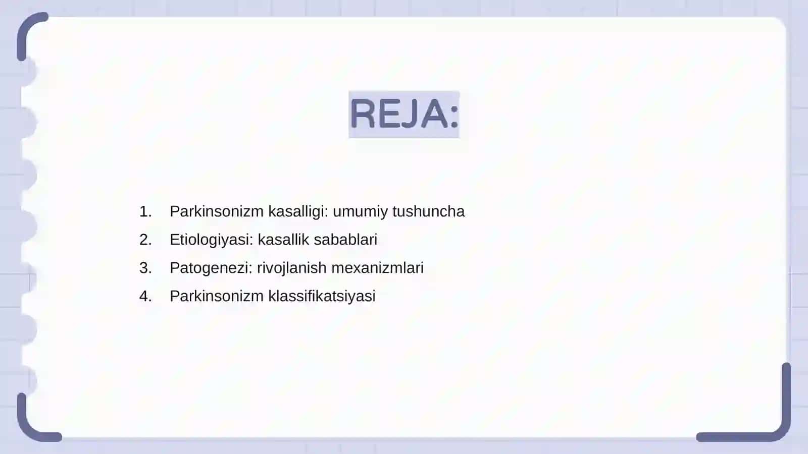 Parkinsonizm kasalligi etiologiyasi, patogenezi, klassifikatsiyasi va davolash usullari 2
