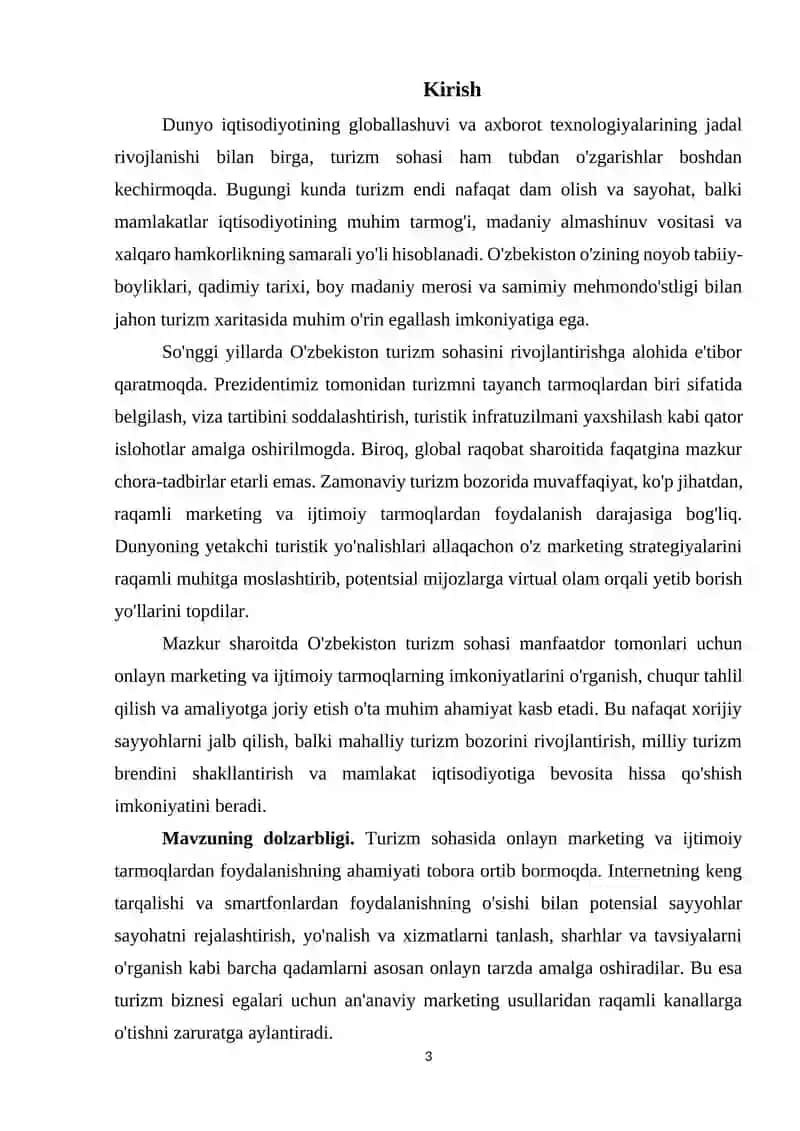 Turizmda Online Marketing va Ijtimoiy Tarmoqlardan Foydalanish Imkoniyatlari 2