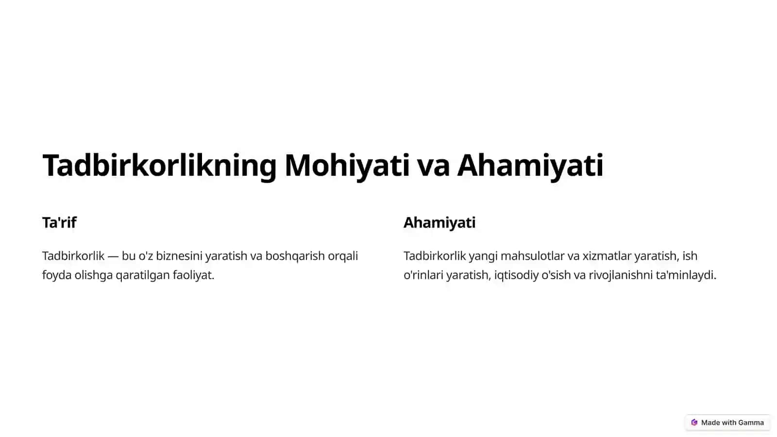 Tadbirkorlik: Iqtisodiy Rivojlanishning Muhim Omillari 2