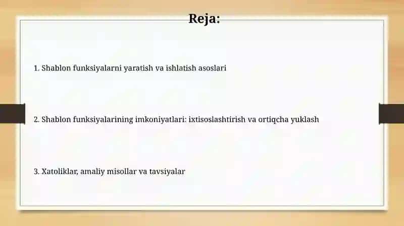 Shablon funksiyalar yaratish va ulardan foydalanish 2