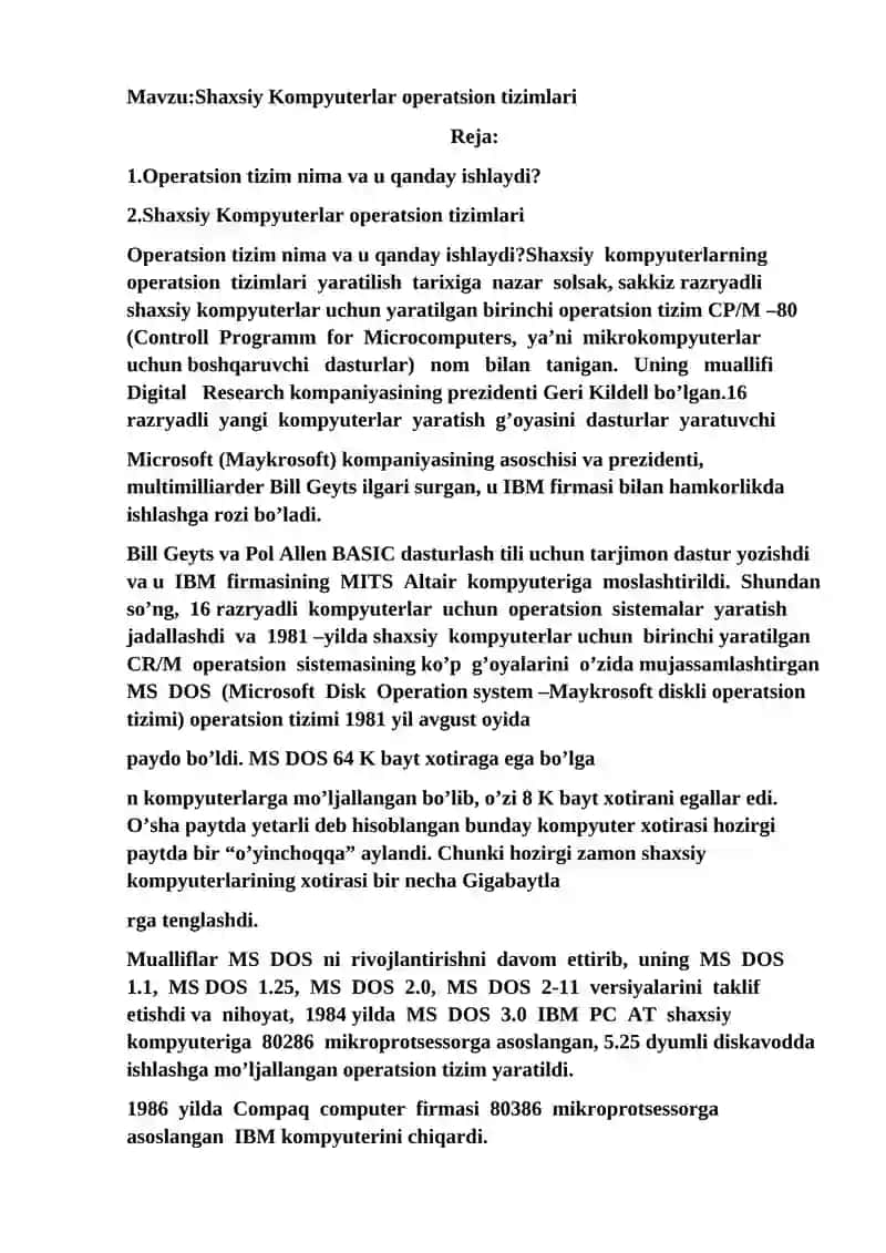Shaxsiy kompyuterlar operatsion tizimlari 2