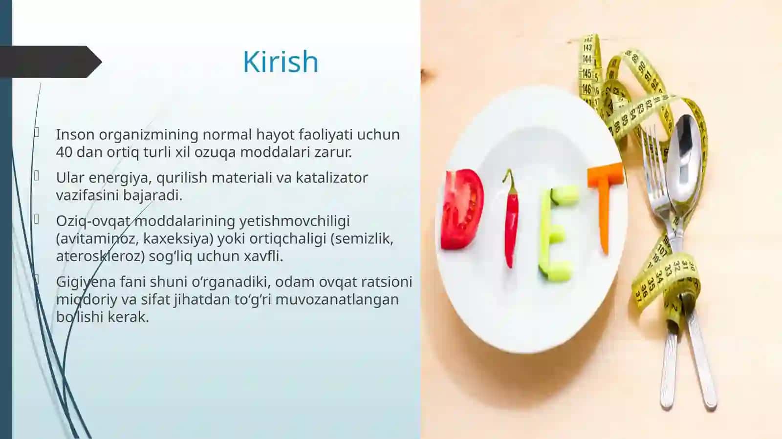 Asosiy oziqaviy moddalar – oqsillar, yog‘lar, karbonsuvlar, mineral moddalar va vitaminlarning biolo 2