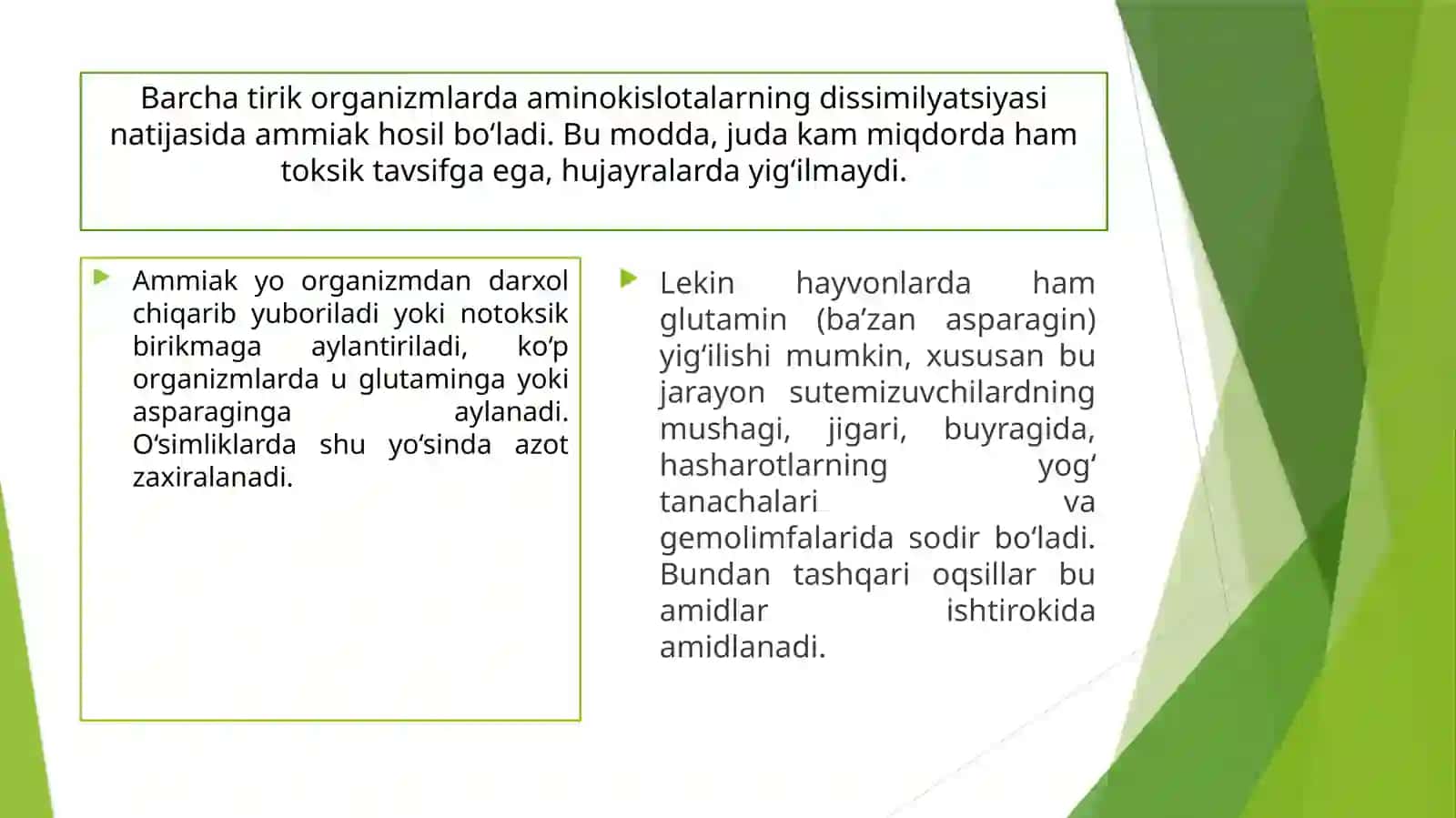 Azotalmashinuvining oxirgi mahsulotlari. Alohida aminokislotalarning almashinuvi va nasliy kasalliklar 2