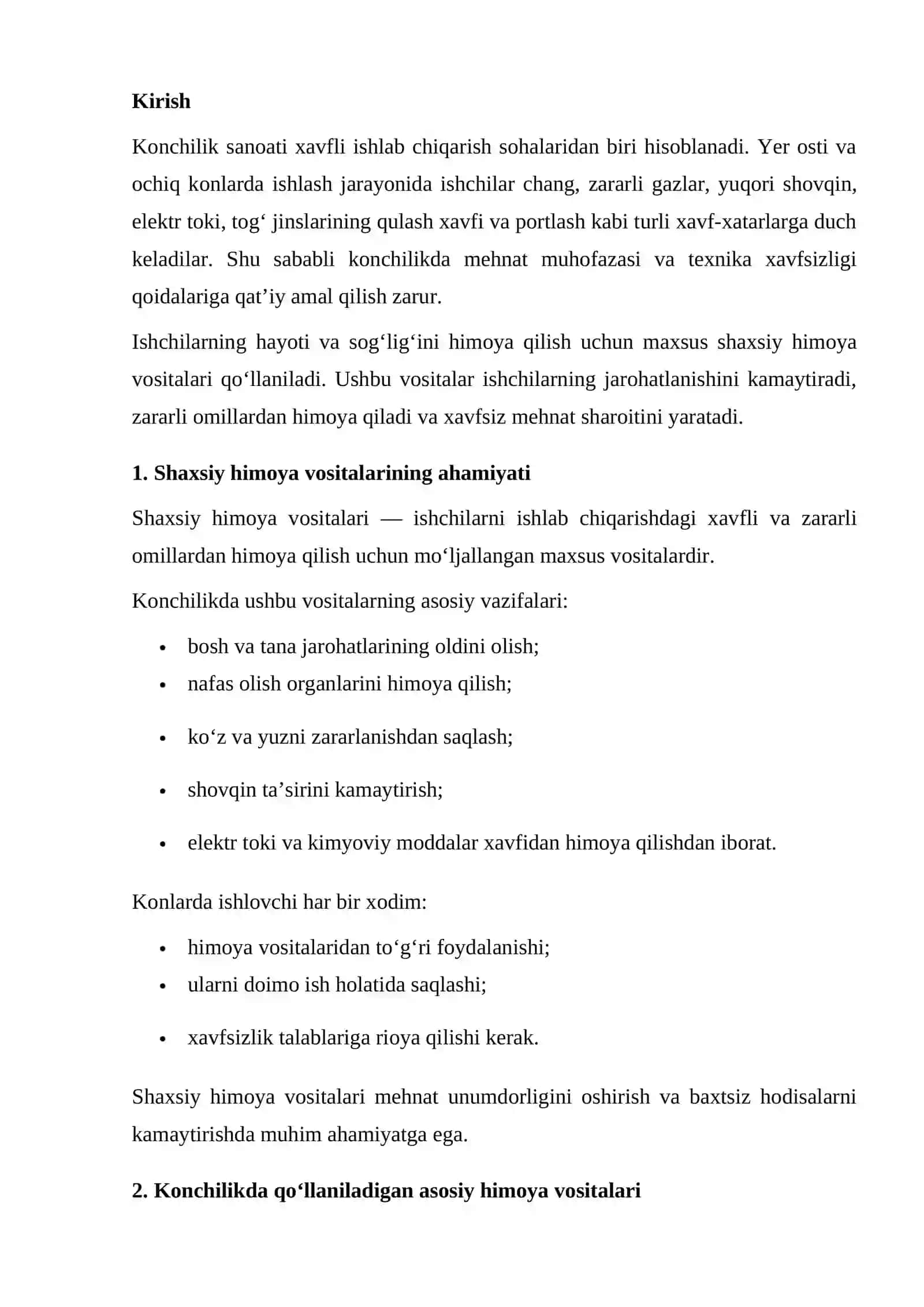 Konchilikda ishlatiladigan shaxsiy himoya vositalari 2