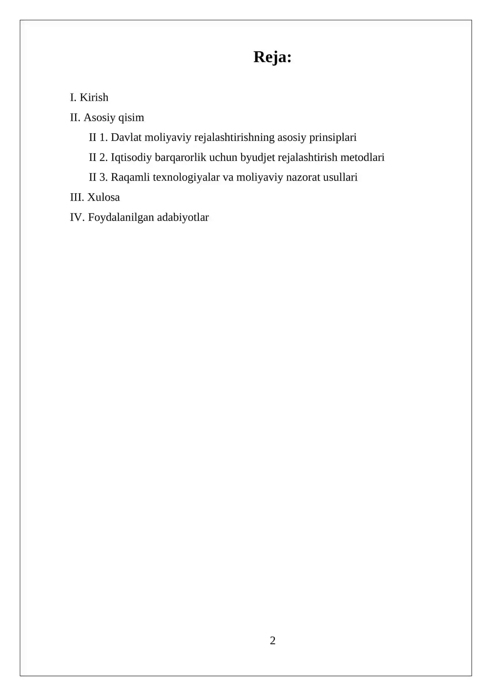 MOLIYANI BOSHQARISHNING MOHIYATI, ZARURLIGI VA AHAMIYATI 2