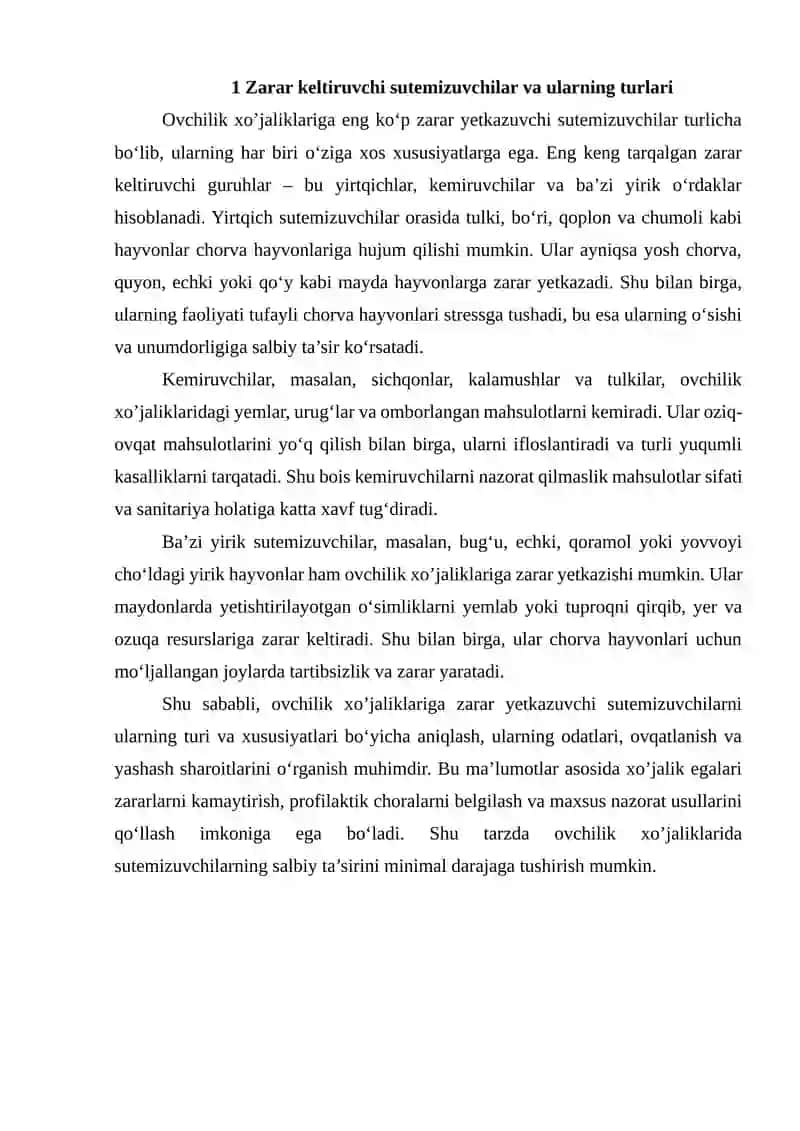 Zarar keltiruvchi sutemizuvchilar 2