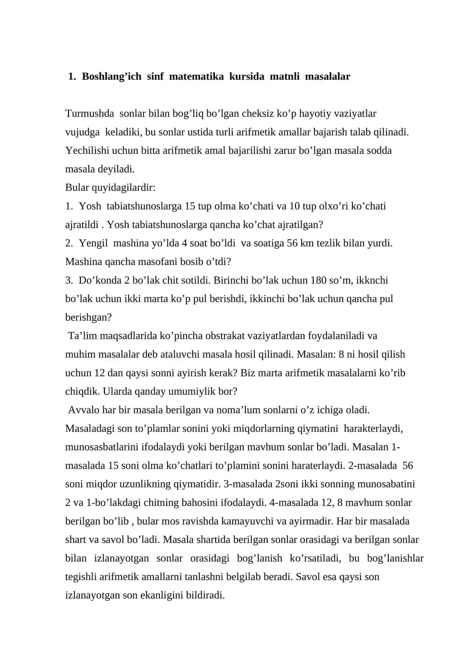 MASALA SODDA VA MURAKKAB MASALALAR TUZISH VA UNI YECHISH 2