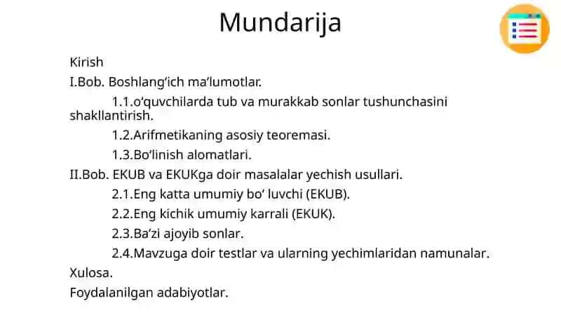 EKUB va EKUKga Doir Masalalary Yechish Usullari 2