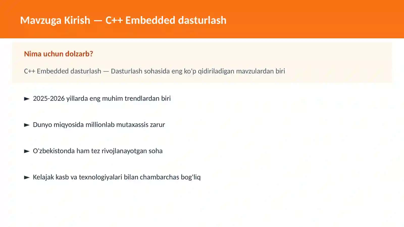 C++ Embedded dasturlash 2