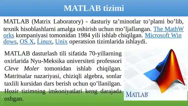 MATLAB TIZIMI 2