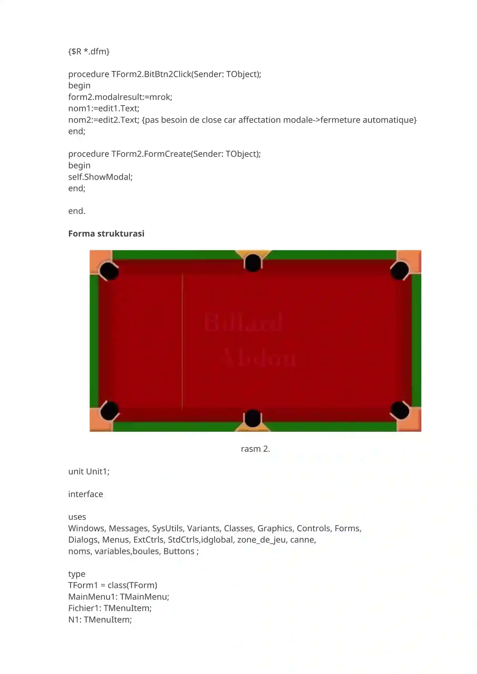 Delphida Billard o`yinini yaratish usulli 2