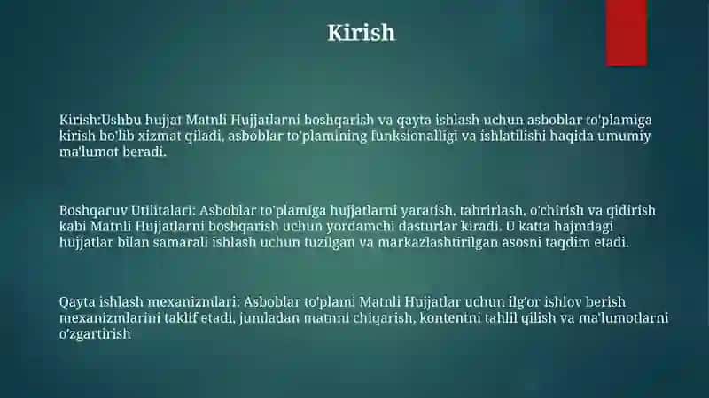 Matnli Hujjatlarni Tayyorlash Va Qayta Ishlash Asboblari ToʻPlami 2