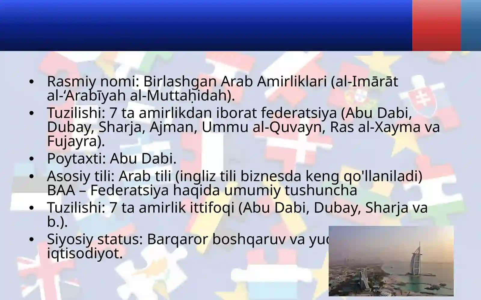 Birlashgan Arab Amirliklari (al-Imārāt al-‘Arabīyah al-Muttaḥidah) 2