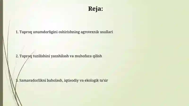 Tuproq unumdorligi va strukturasini yaxshilashga qaratilgan agrotexnik tadbirlar 2