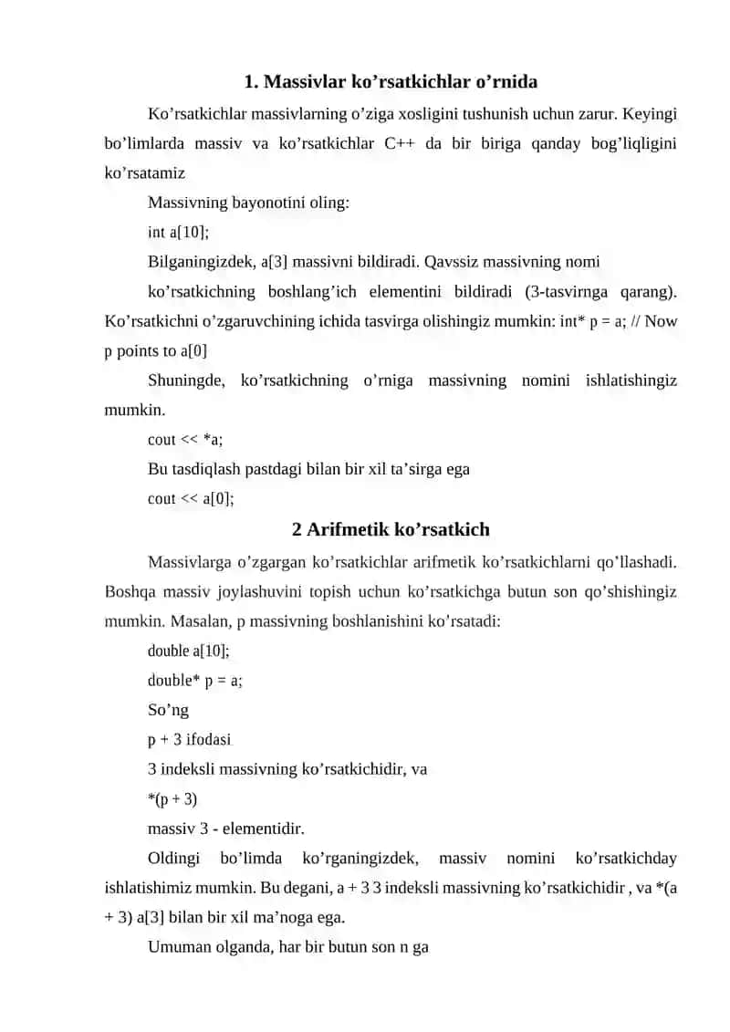 Dinamik masivlar va koʻrsatkichlar 2