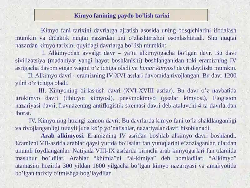 Kimyo fanining maqsadi va vazifalari 2