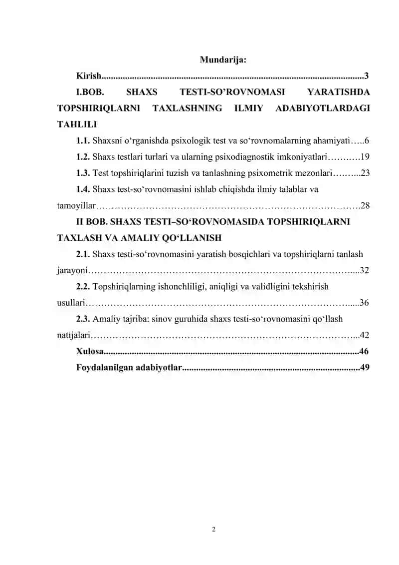 Shaxs testi-so’rovnomasi yaratishda topshiriqlarni taxlash 2