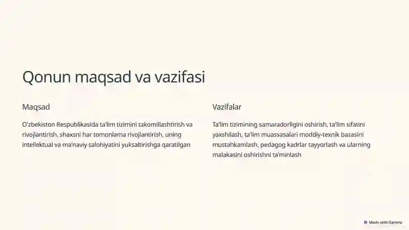 O'zbekiston Respublikasi Ta'lim to'g'risida qonun 2