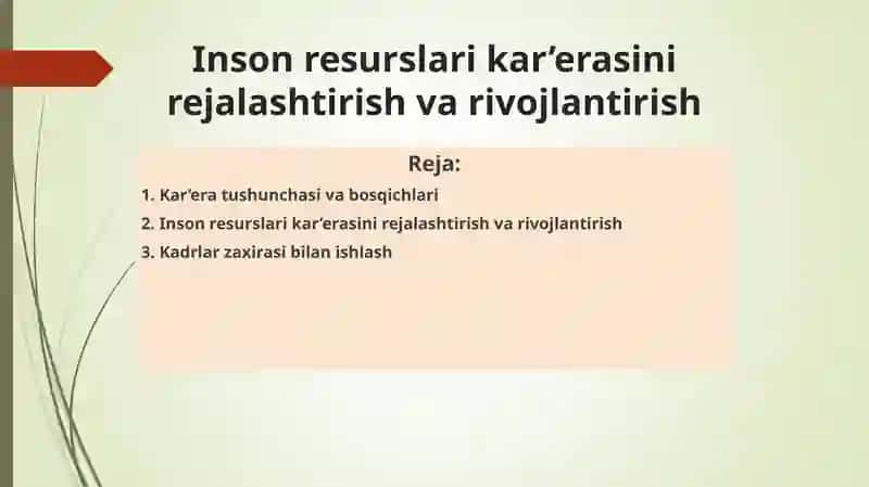 Inson resurslari kar’erasini rejalashtirish va rivojlantirish 2