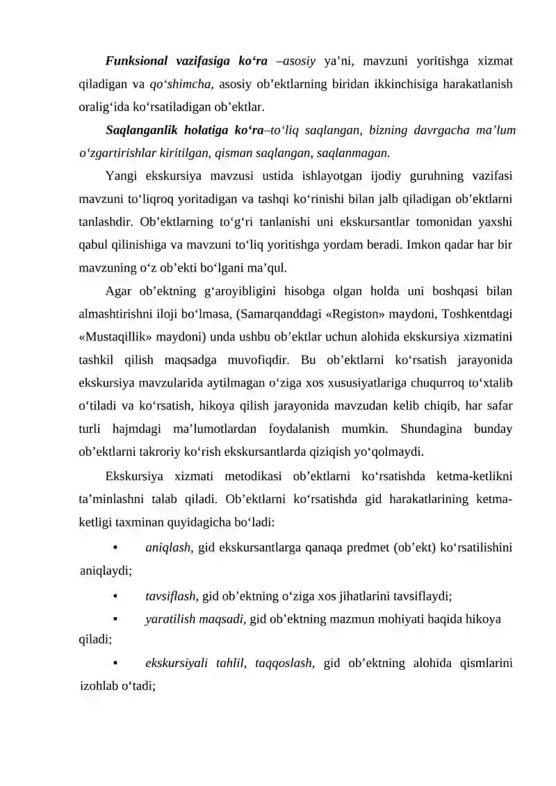 Ekskursiya ob’ektlarini tanlash va baholash 2