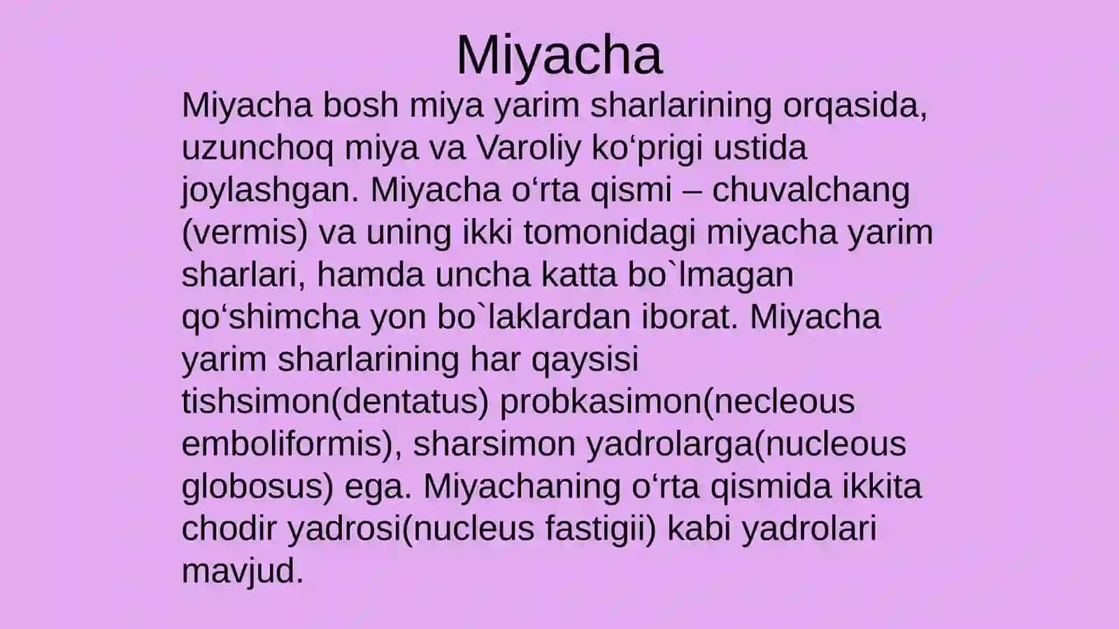 Oraliq miya va miyacha fiziologiyasi. Oʻrta miya 2