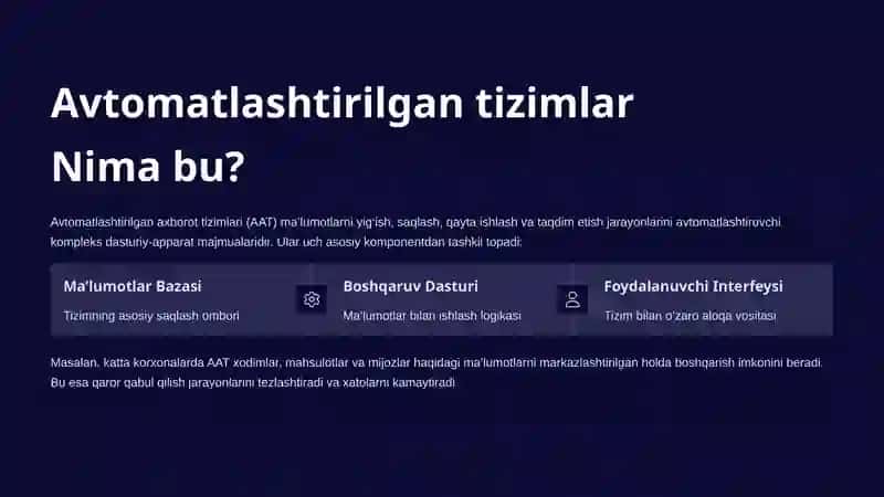 Malumotlar bazasi asosidagi Avtomatlashtirilgan axborot tizimlari 2
