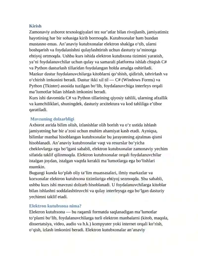 Elektron kutubxona tizimini ishlab chiqish (C# va Python asosida) 2