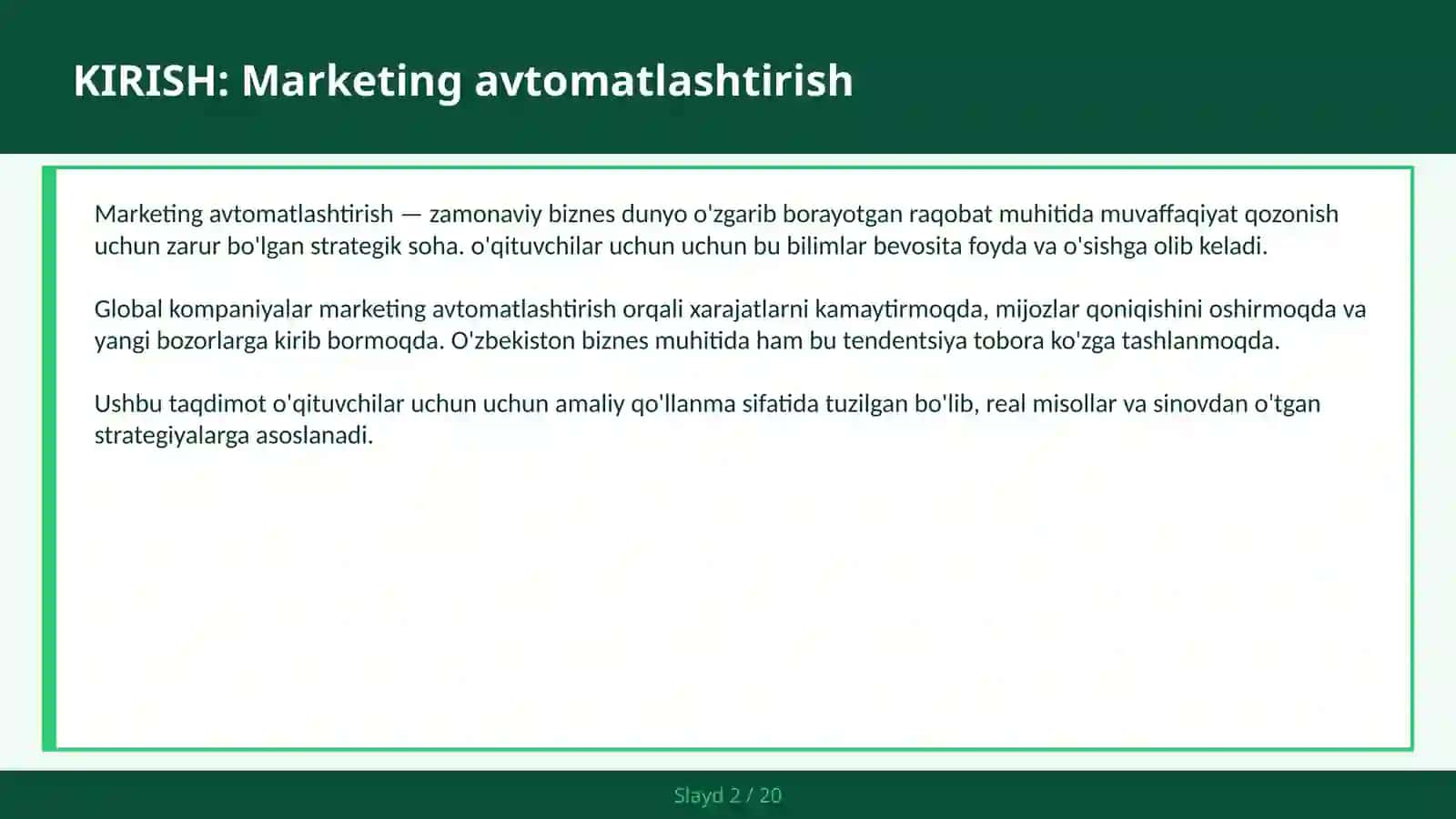 MARKETING AVTOMATLASHTIRISH 2