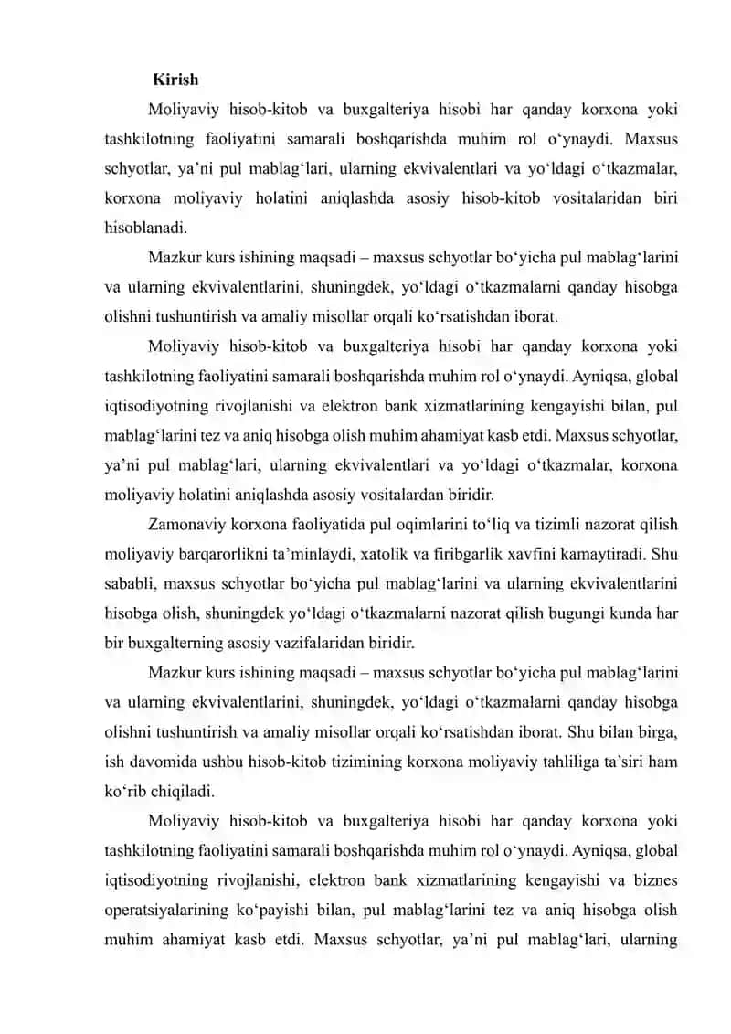 MAXSUS SCHYOTLARDAGI PUL MABLAG‘LARINI EKVIVALENTLARINI VA YO‘LDAGI O‘TKAZMALARINI HISOBGA OLISH 2