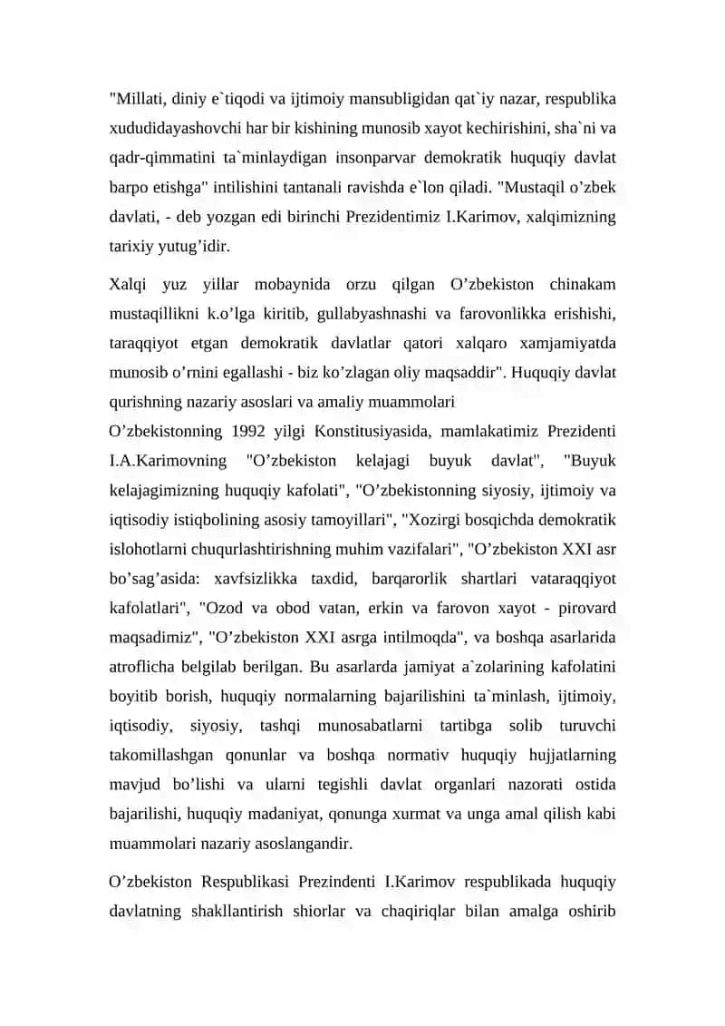 MUSTAQIL O`ZBEKISTON DAVLATIDA HUQUQIY DAVLAT G`OYALARINING SHAKLLANISHI VA JORIY ETILISHI 2