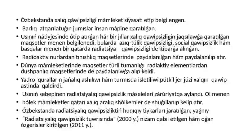 Radioaktivzatlar menen islegen radioaktiv qawipsizlik 2