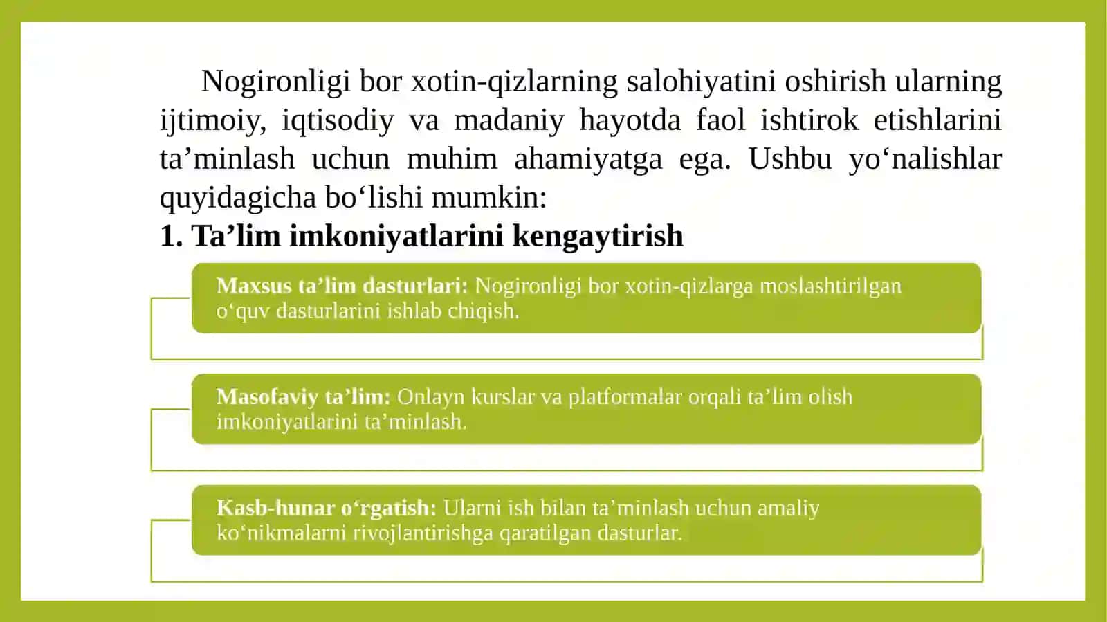 Nogironligi bor xotin qizlarning salohiyatini oshirish yo’nalishlari 2