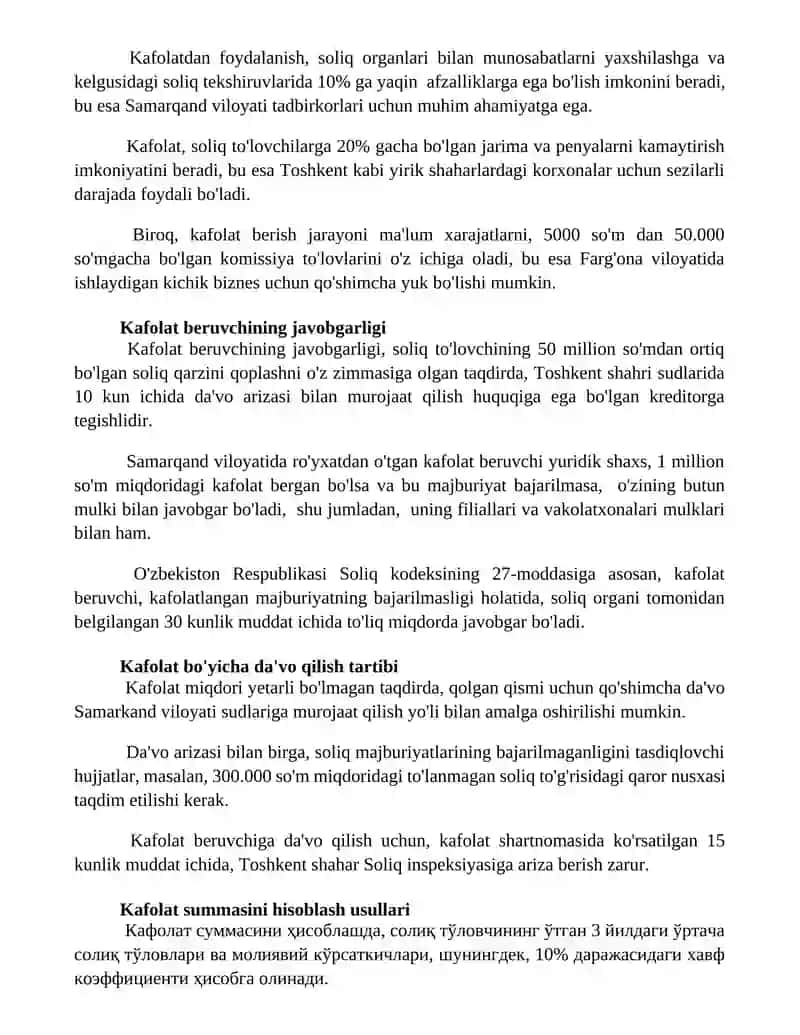 Kafolat soliq majburiyatlarining bajarilishini ta’minlash usuli 2