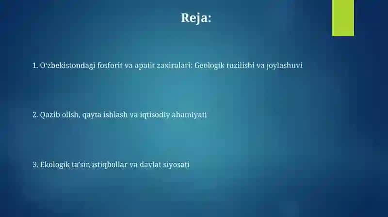 Oʻzbekistondagi fosforit va apatit zaxiralari 2