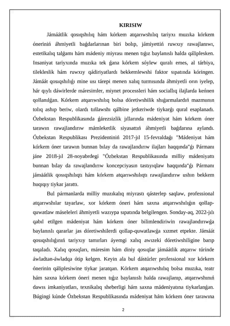 Jámáátlik qosiqshiliq ham korkem oner atqariwshiliğiniñ tariyxi 2