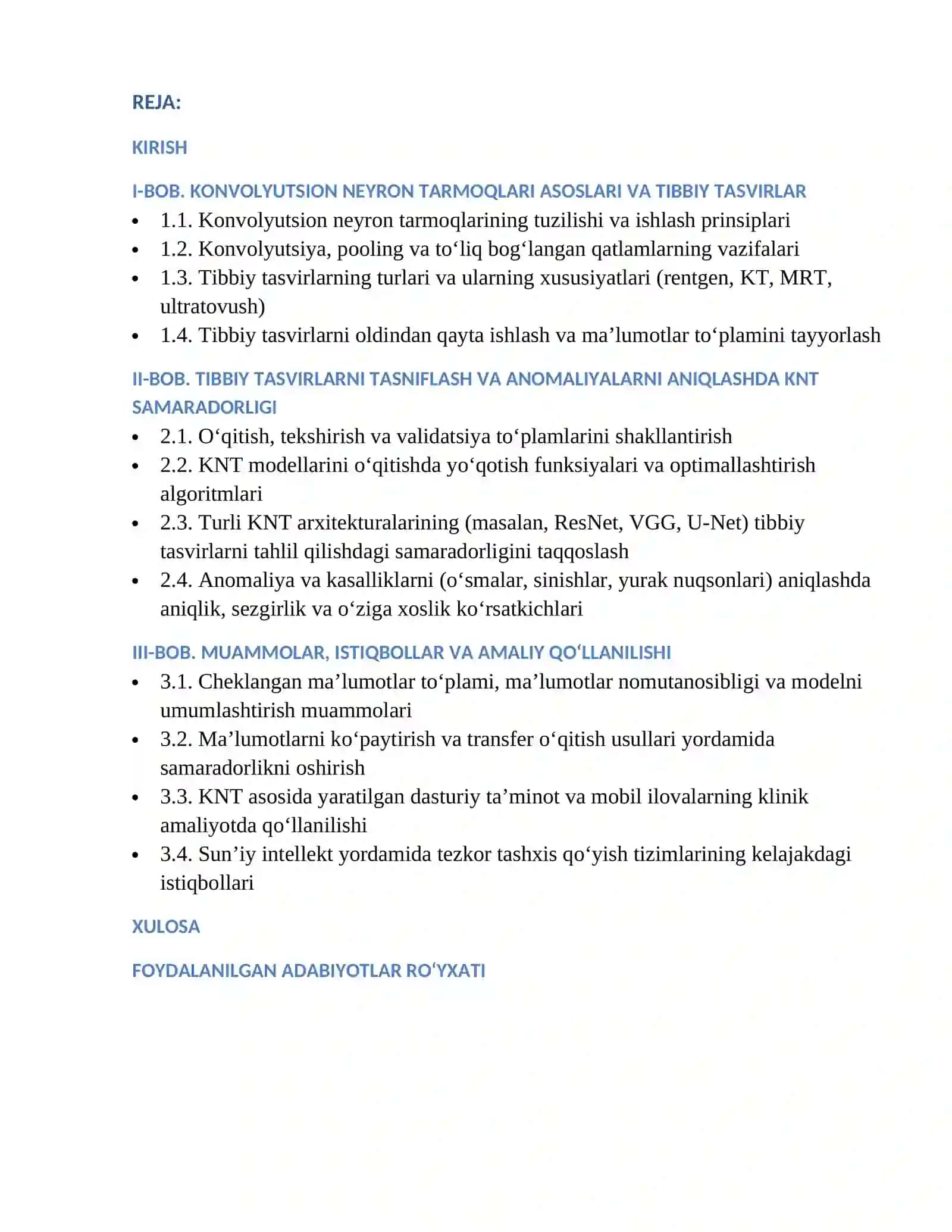 Tibbiy tasvirlarni tahllil qilishda konvolyutsion neyron tarmoqlarining samaradorligini o‘rganish 2