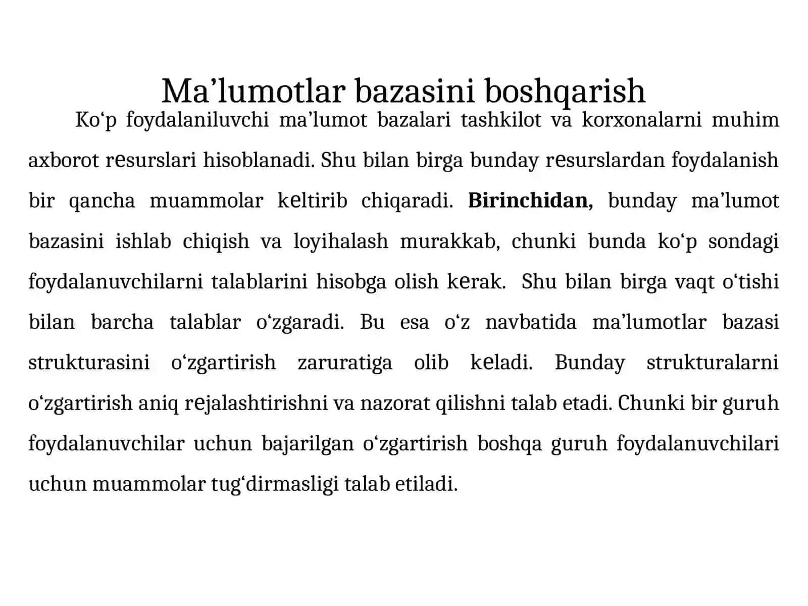 Tranzaksiyalarni boshqrish. Paralel murojaatlarni boshqarish. Ma’lumotlar bazasiga murojaatni tashkil etishda ODBC va C++dan foydalanish. 2