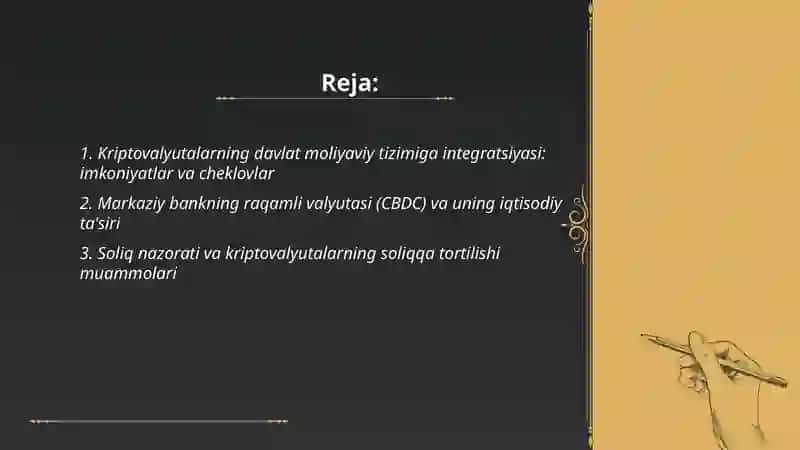 Davlatning moliyaviy tizimi va kriptovalyutalar 2