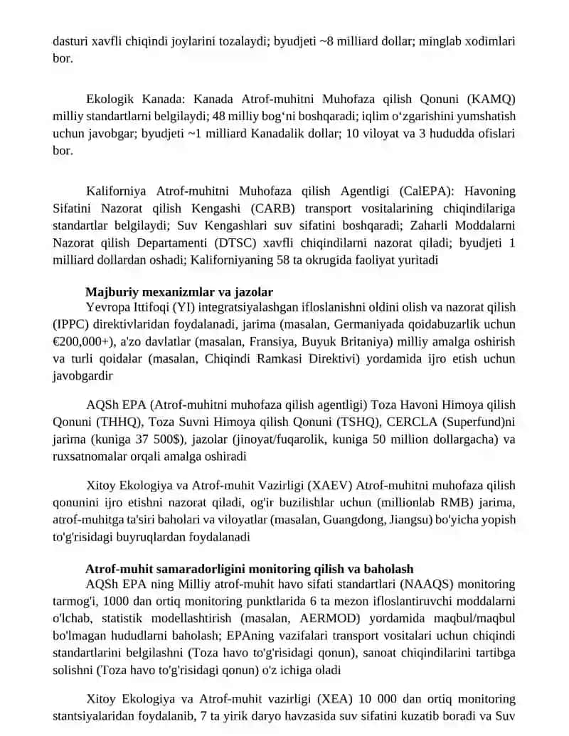 Ekologiya sohasida maxsus vakolatli davlat boshqaruv organlari va ularning vazifalari 2