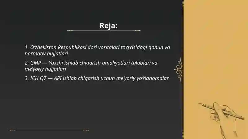 Dori vositalarini ishlab chiqarishda qo‘llaniladigan me’yoriy hujjatlar 2