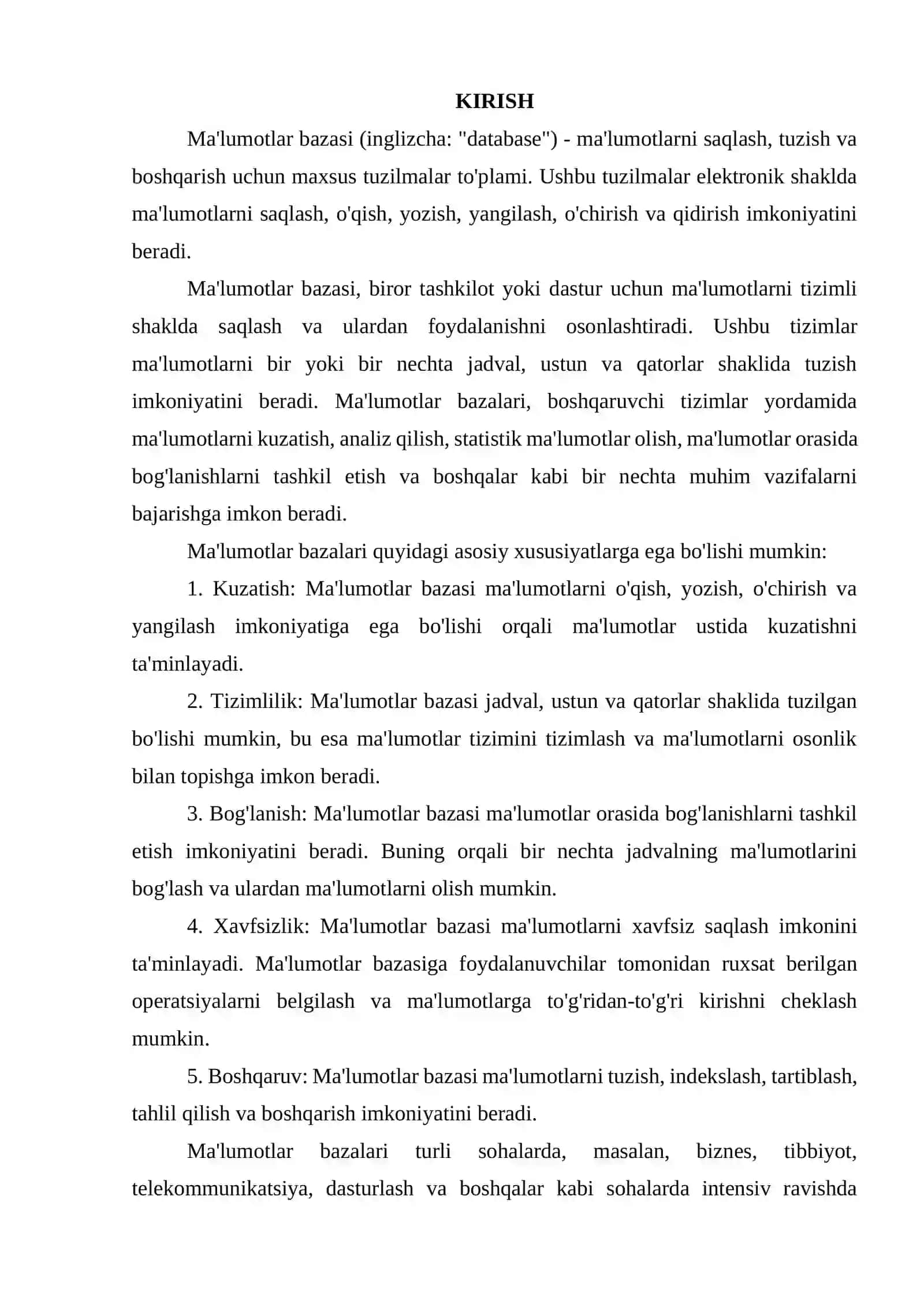 AVTOSALON MA’LUMOTLAR BAZASINI LOYIHALASHTIRISH VA ISHLAB CHIQISH 2