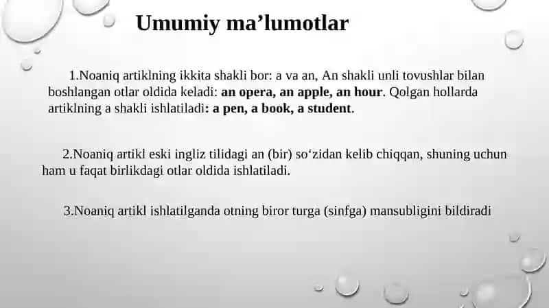 ARtikl (the article) NOANIQ ARTIKL A(AN) 2