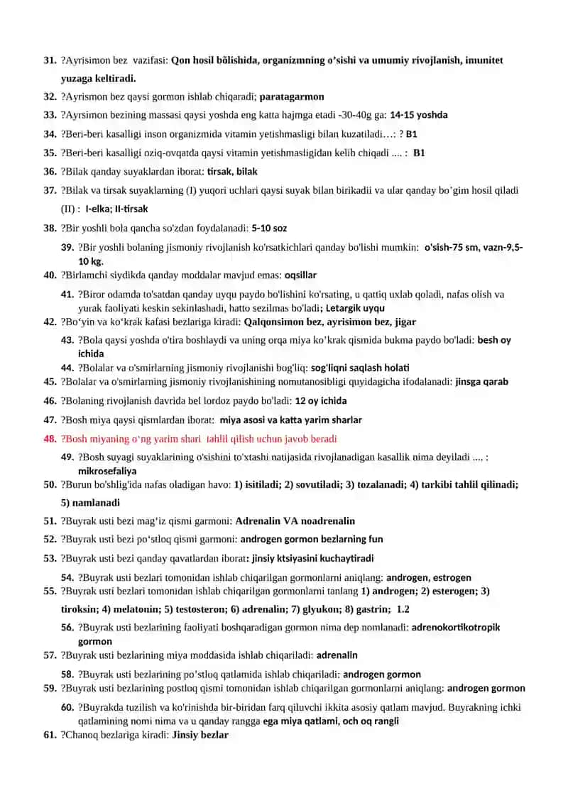 Yosh fiziologiyasi va gigienasi fanidan yakuniy nazorat savollari 2
