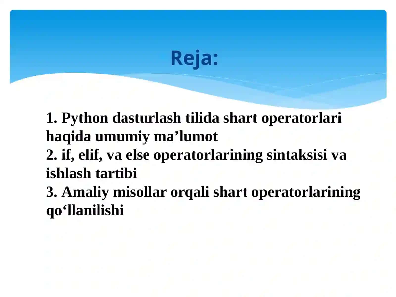 Python dasturlash tilidashart operatorlaribilanishlash 2