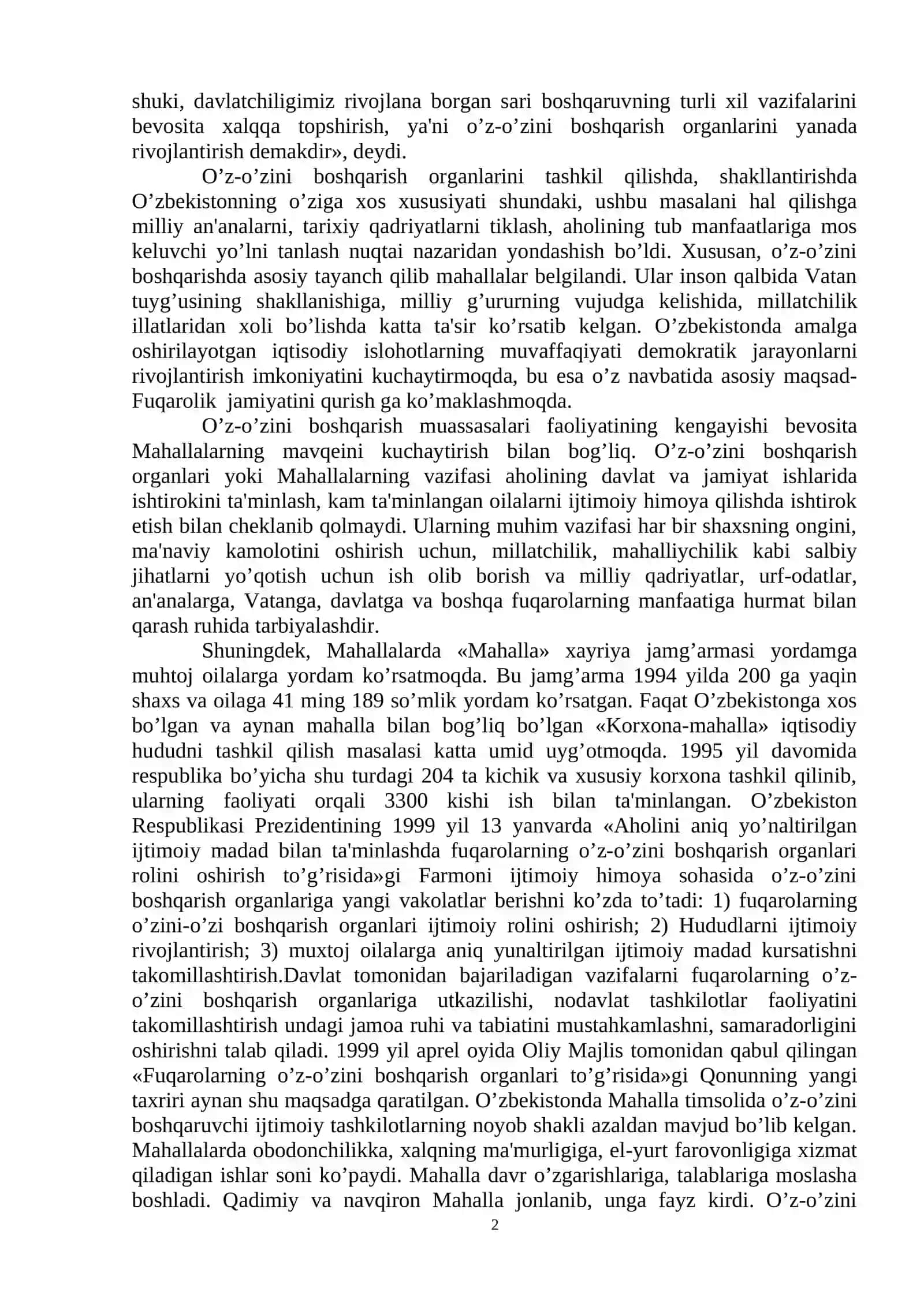 O'zbekistonda demokratik, fuqarolik jamiyati asoslarining shakllanishi 2