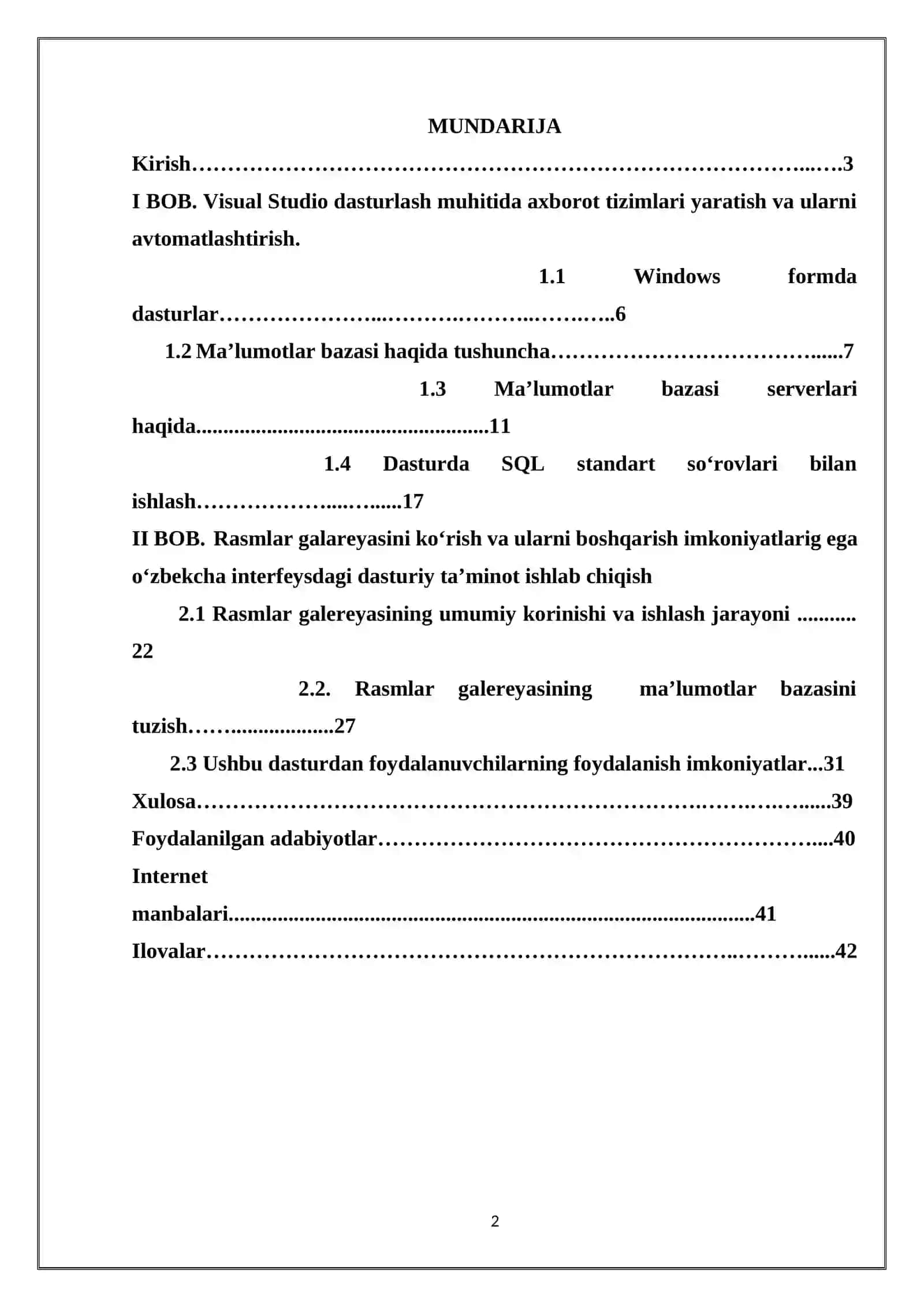 Rasmlar galareyasini ko’rish va ularni boshqarish imkoniyatlariga ega  o’zbekcha interfeysdagi dasturiy ta’minot ishlab 2