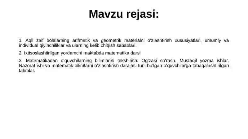 Ixtisoslashtirilganyordamchi maktab o‘quvchilarining matematik bilimlarni egallash xususiyatlari 2