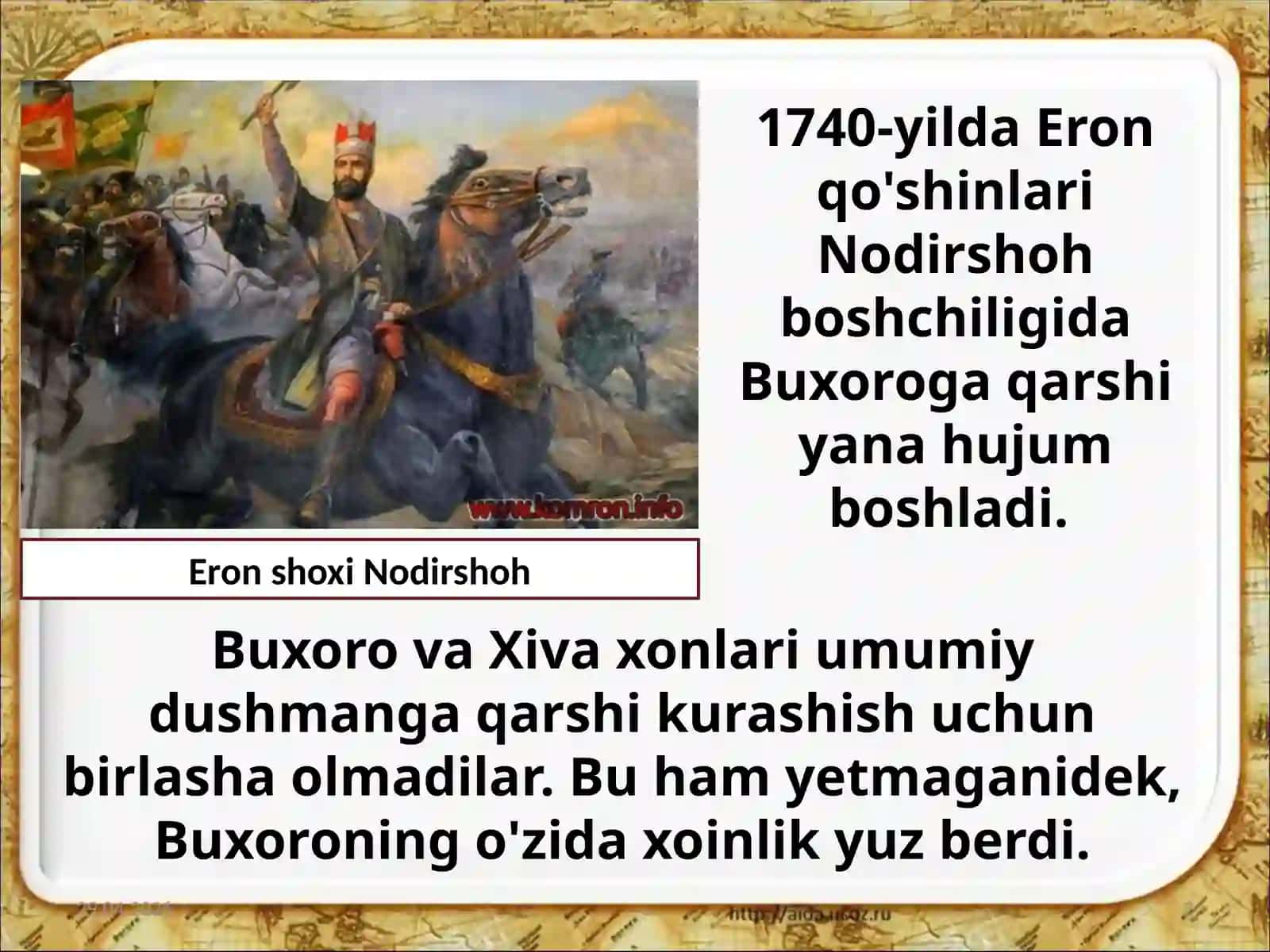 8-sinf O'zbekiston tarixi dars ishlanma. Buxoroda mang'itlar sulolasi, Buxoro xonligining davlat mustaqilligini yo'qotishi 2