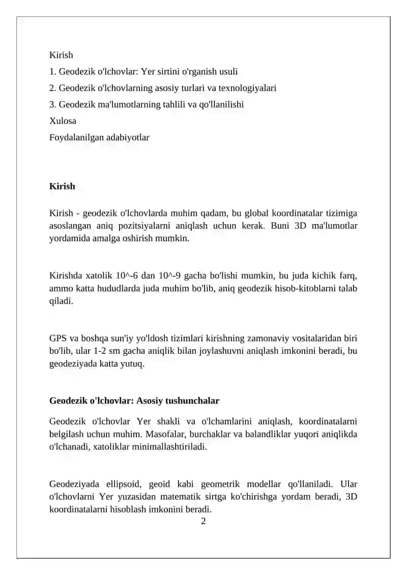 Geodezik oʻlchovlar orqali yer yuzasini tahlil qilish 2