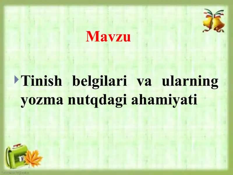 “Tinish belgilari va ularning yozma nutqdagi ahamiyati” mavzusida dars taqdimoti 2